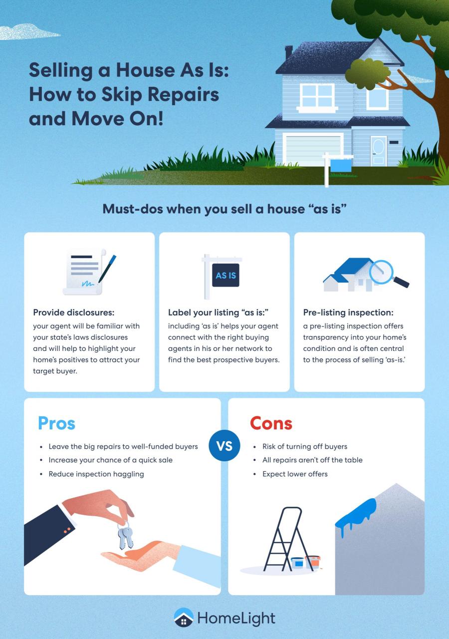 Una infografía de HomeLight sobre la venta de una casa tal como está.